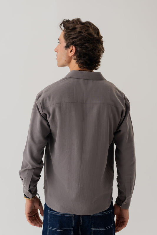 Dark Grey Relaxed Fit Button Down Shirt - Hustle N Holla