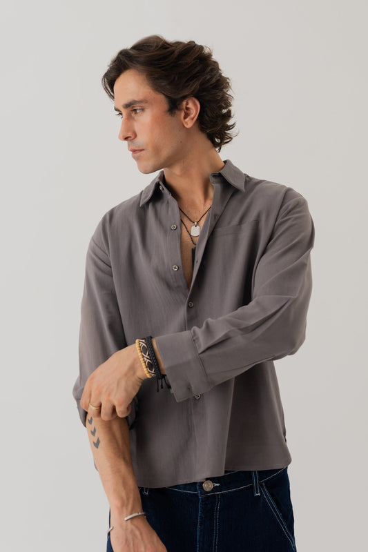 Dark Grey Relaxed Fit Button Down Shirt - Hustle N Holla