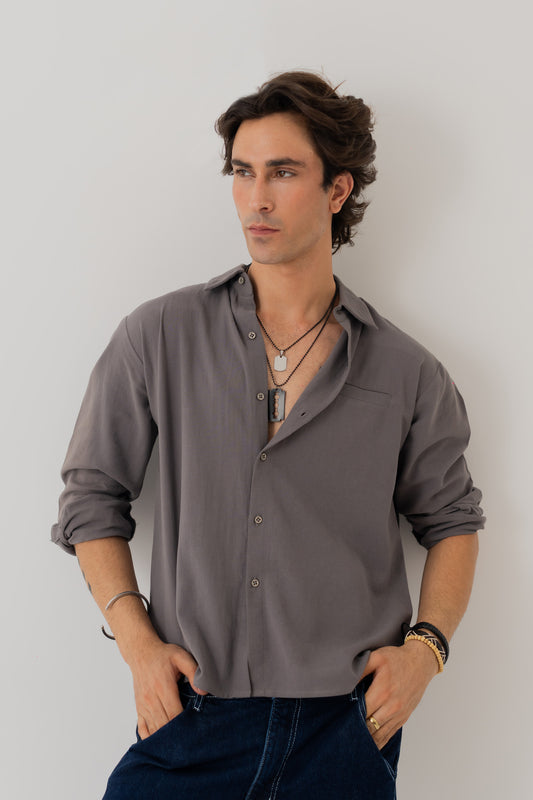 Dark Grey Relaxed Fit Button Down Shirt - Hustle N Holla