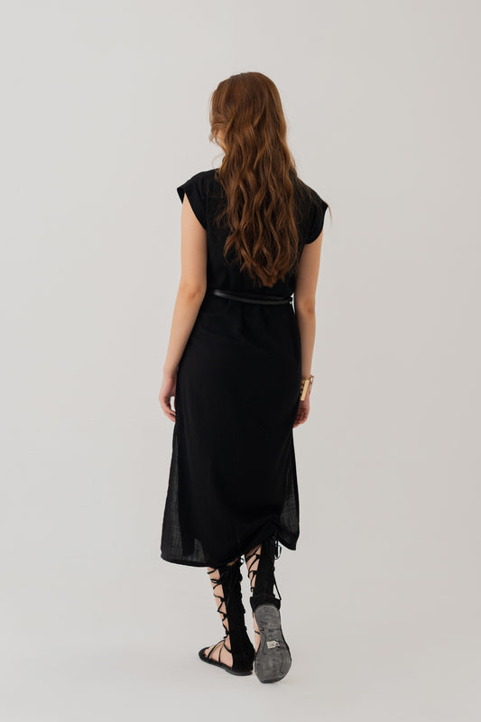 Black Linen Midi Dress - Hustle N Holla