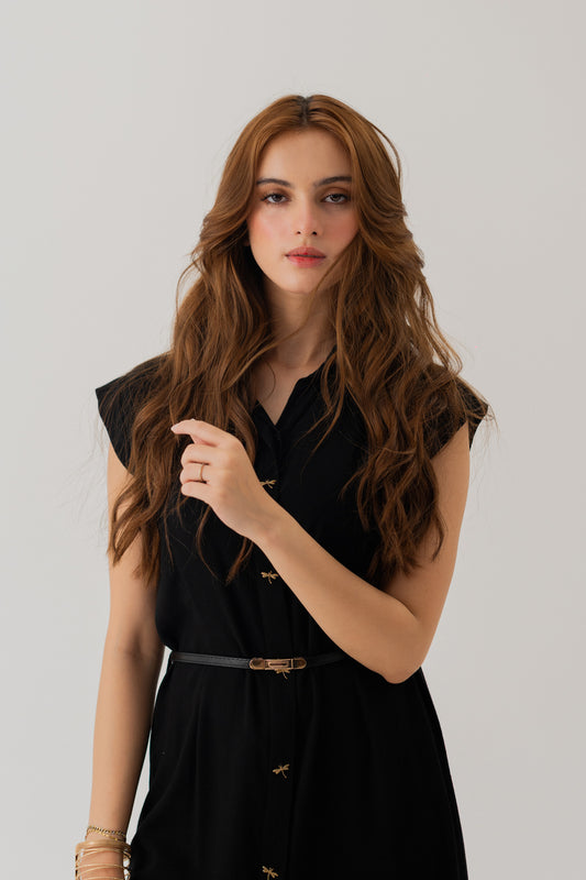 Black Linen Midi Dress - Hustle N Holla