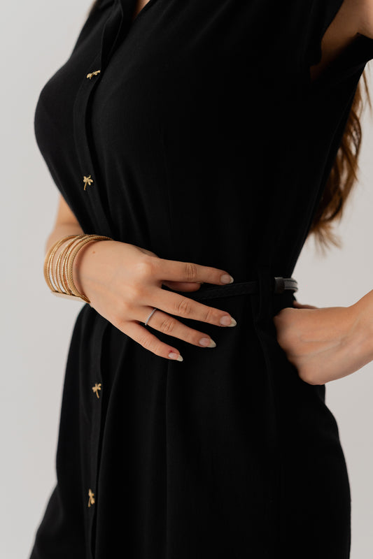Black Linen Midi Dress - Hustle N Holla