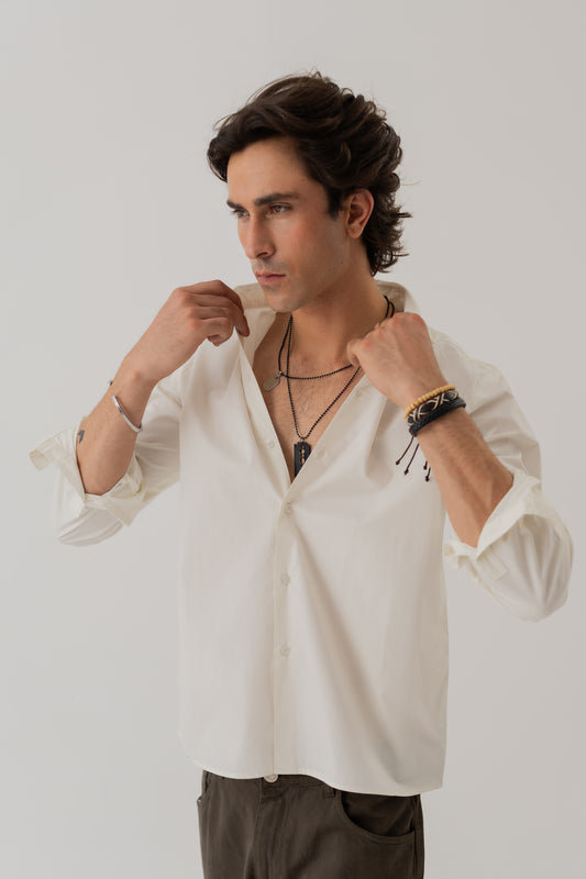 White Cotton Relaxed Fit Shirt - Hustle N Holla