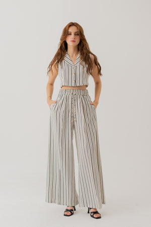 Striped Linen Wide Leg Trousers - Hustle N Holla