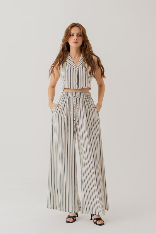 STRIPED LINEN WIDE LEG TROUSERS - Hustle N Holla