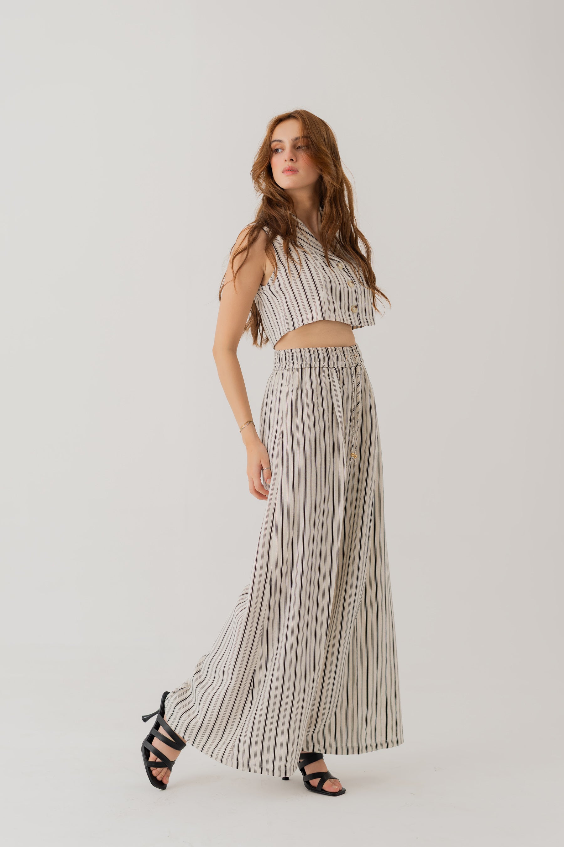 STRIPED LINEN WIDE LEG TROUSERS - Hustle N Holla