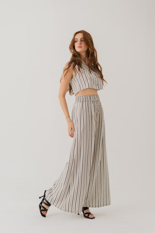 STRIPED LINEN WIDE LEG TROUSERS - Hustle N Holla
