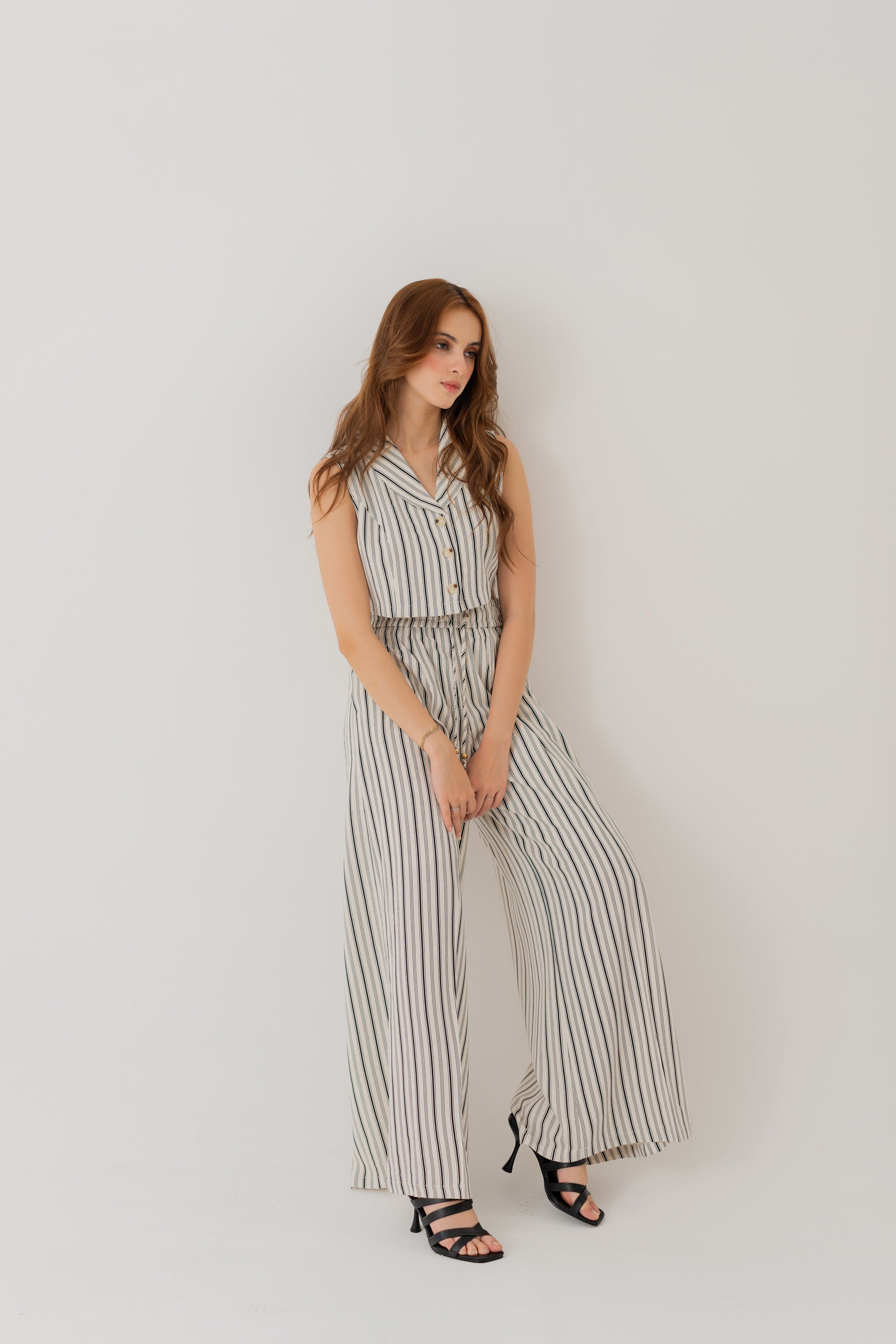 STRIPED LINEN WIDE LEG TROUSERS