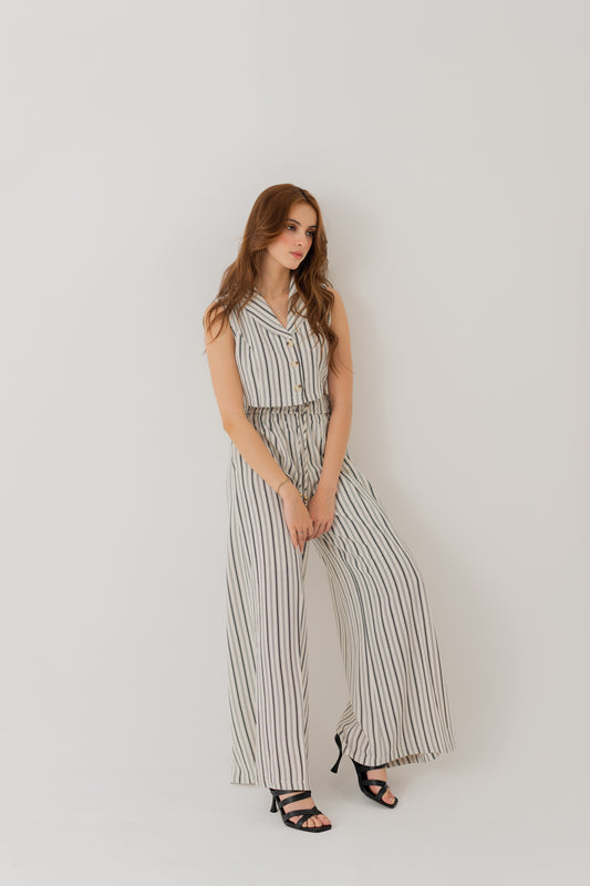 STRIPED LINEN WIDE LEG TROUSERS - Hustle N Holla