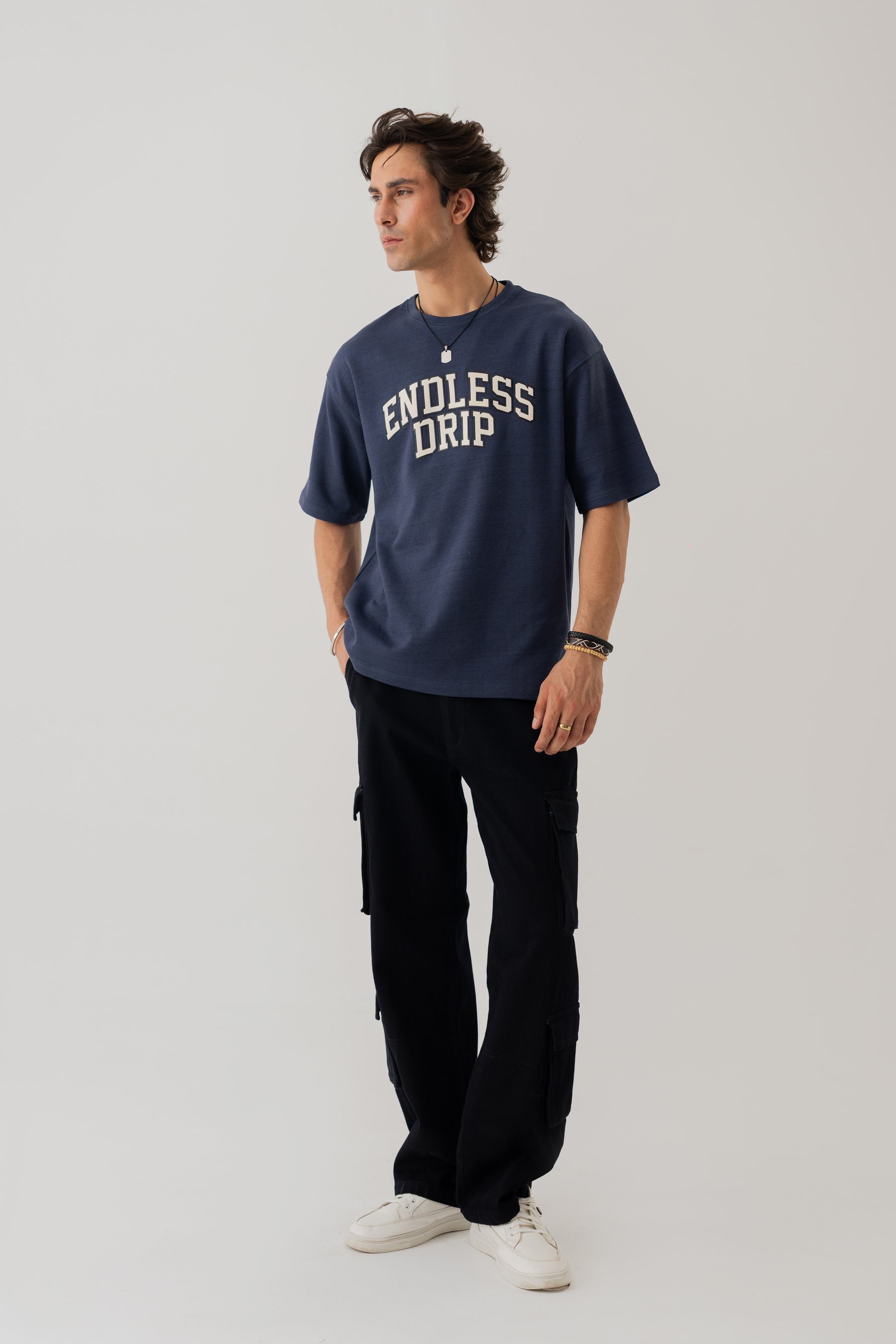 Navy Blue Loose Fit Graphic T-Shirt