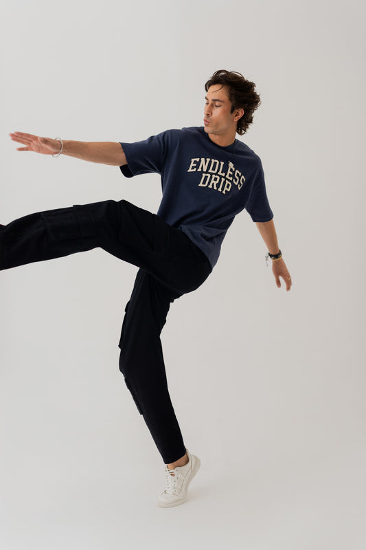 Navy Blue Loose Fit Graphic T-Shirt - Hustle N Holla