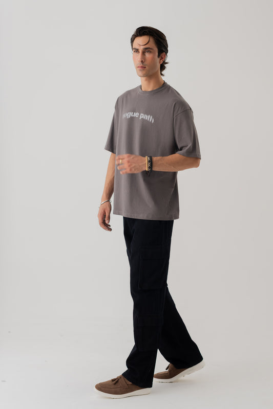 CHARCOAL GREY LOOSE FIT STATEMENT T-SHIRT - Hustle N Holla
