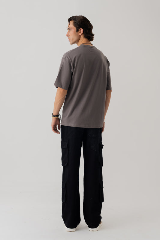 CHARCOAL GREY LOOSE FIT STATEMENT T-SHIRT - Hustle N Holla