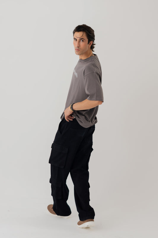 CHARCOAL GREY LOOSE FIT STATEMENT T-SHIRT - Hustle N Holla