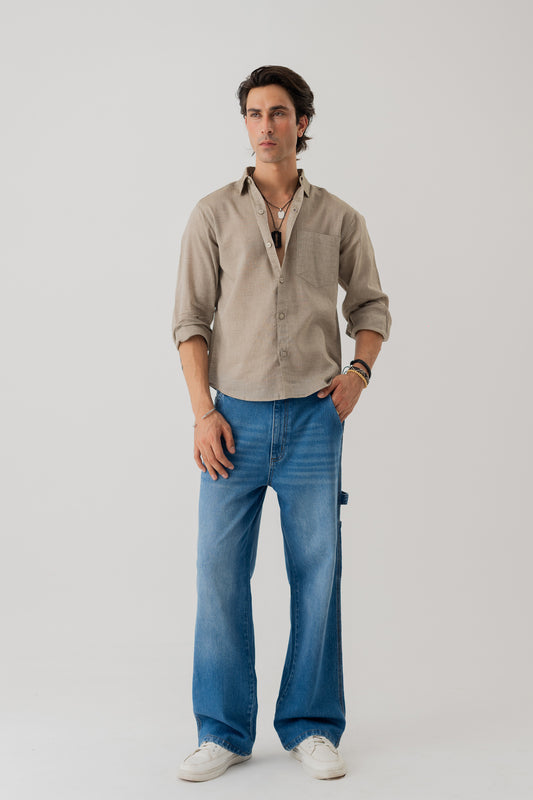 Sand Relaxed Fit Button Down Shirt - Hustle N Holla