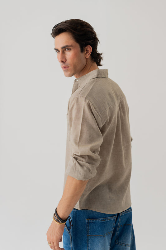 Sand Relaxed Fit Button Down Shirt - Hustle N Holla