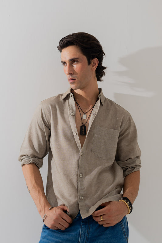 Sand Relaxed Fit Button Down Shirt - Hustle N Holla