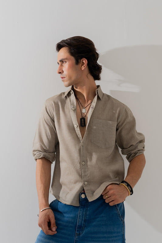 Sand Relaxed Fit Button Down Shirt - Hustle N Holla