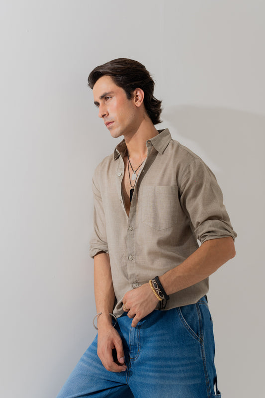 Sand Relaxed Fit Button Down Shirt - Hustle N Holla