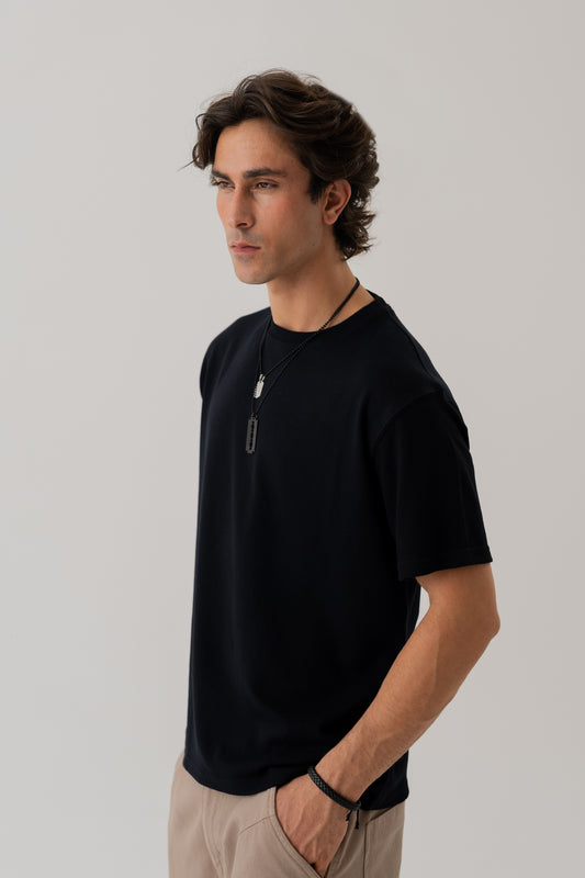 BLACK REGULAR FIT TEXTURED T-SHIRT - Hustle N Holla