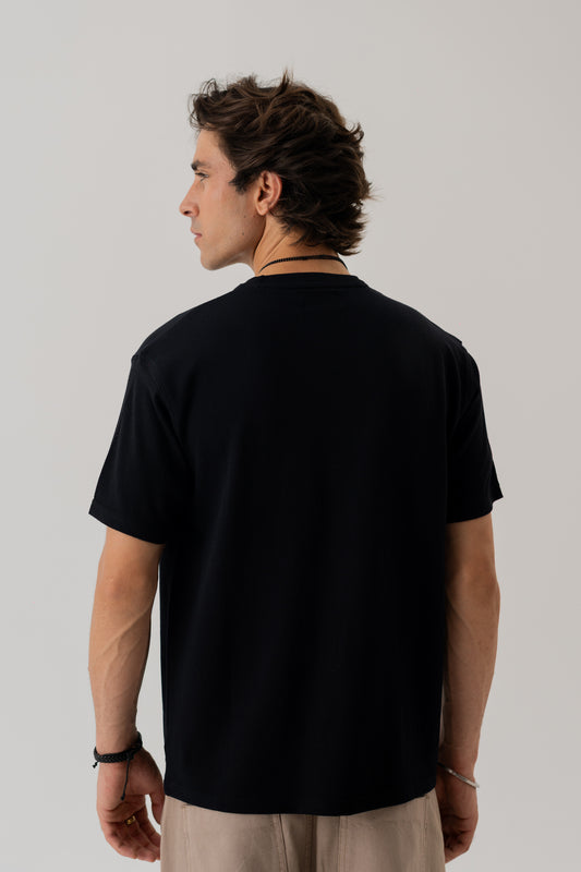 BLACK REGULAR FIT TEXTURED T-SHIRT - Hustle N Holla