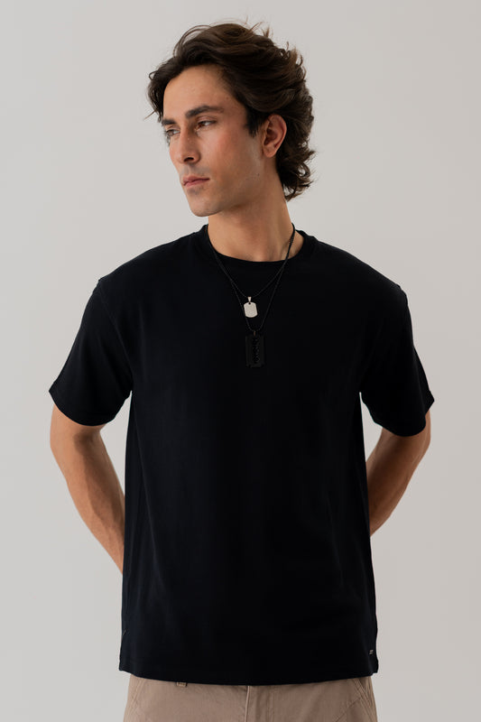 BLACK REGULAR FIT TEXTURED T-SHIRT - Hustle N Holla
