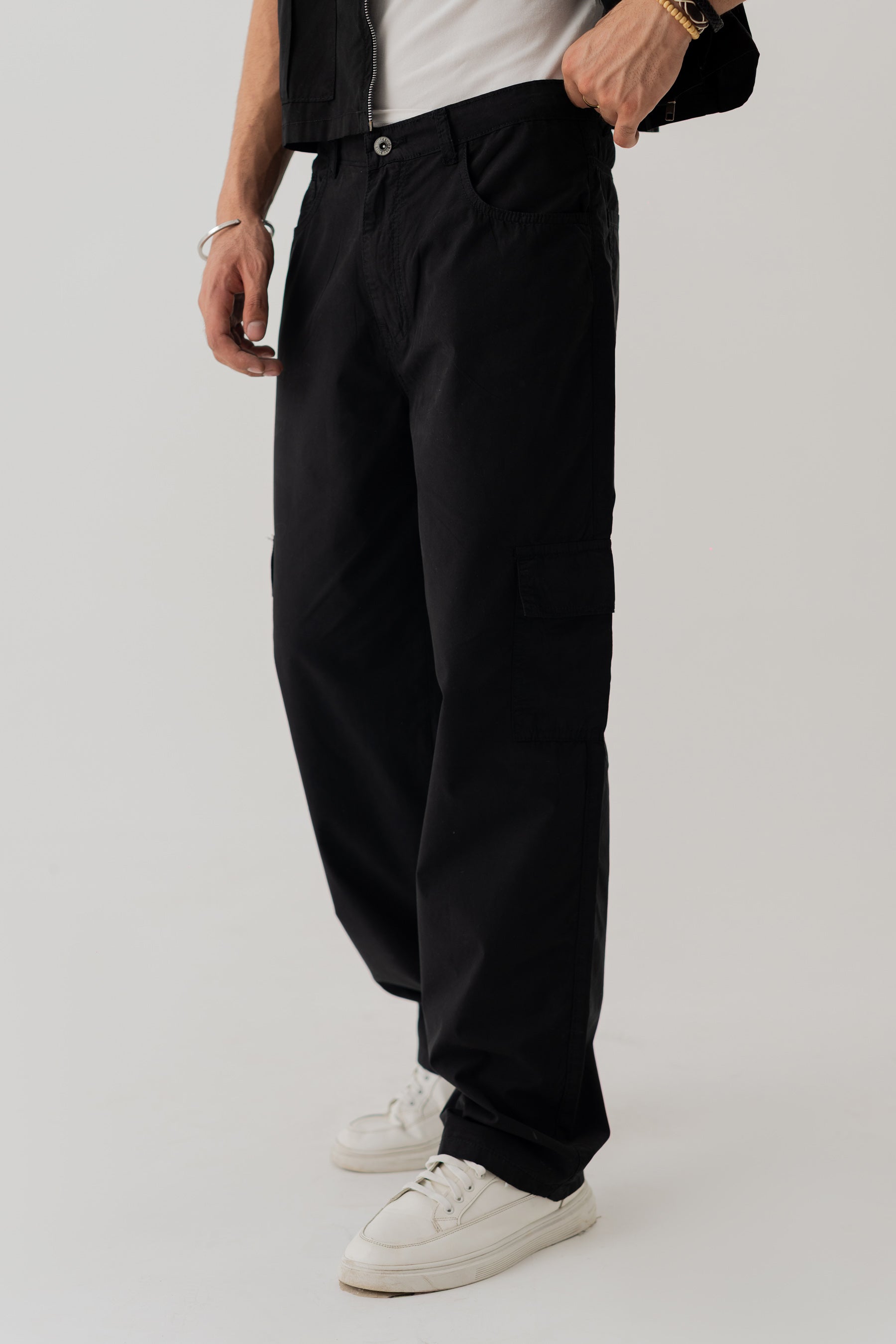 Jet Black Slim Fit Canvas Pants