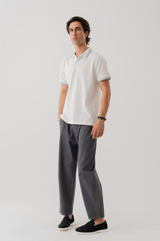 White Polo with Contrast Collar Detail - Hustle N Holla