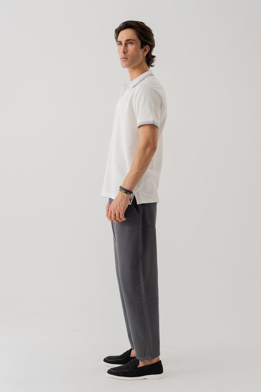 White Polo with Contrast Collar Detail - Hustle N Holla