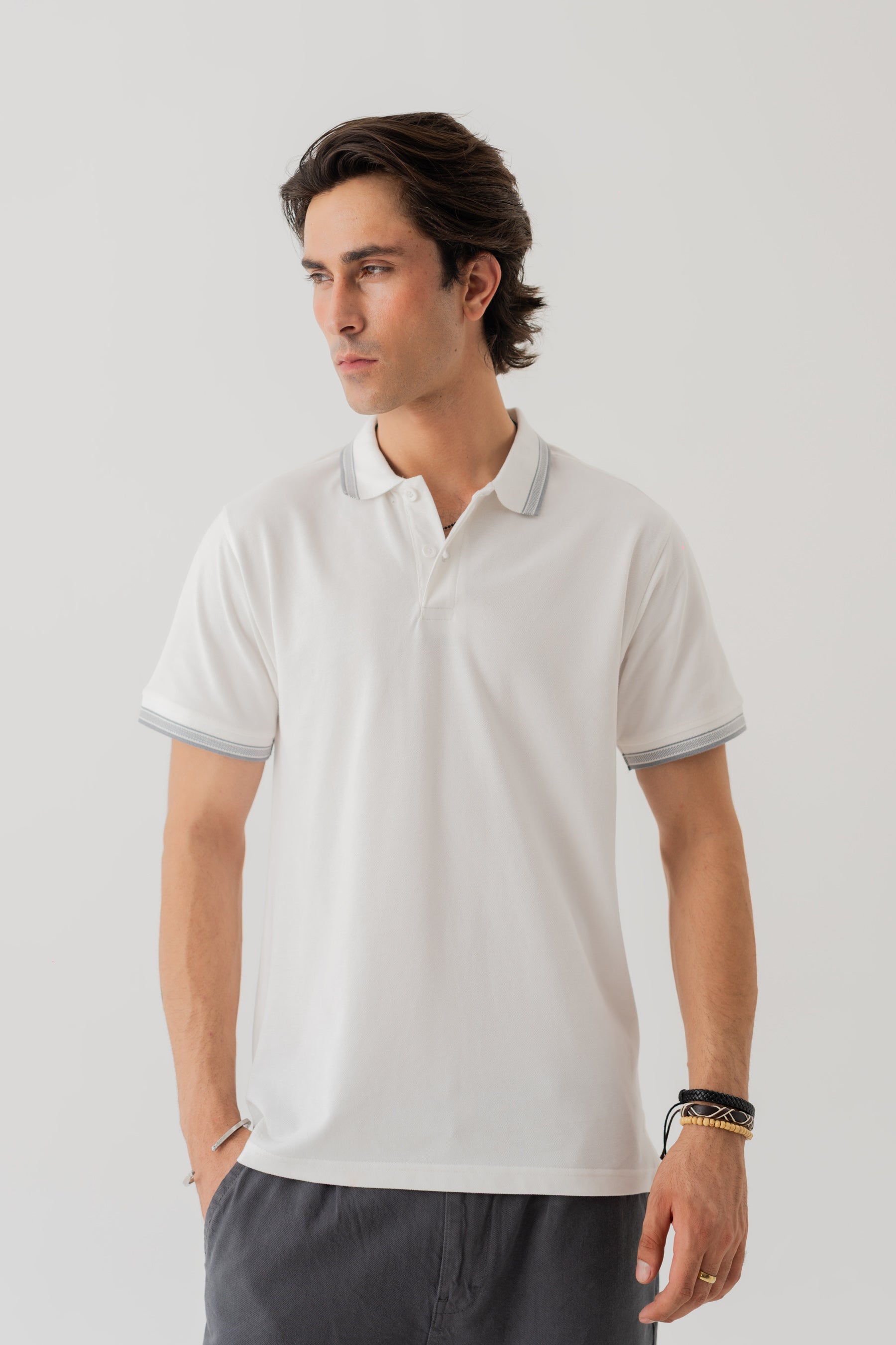 White Polo With Contrast Collar Detail - Hustle N Holla