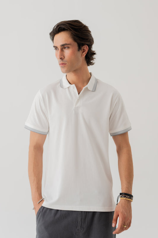 White Polo with Contrast Collar Detail - Hustle N Holla