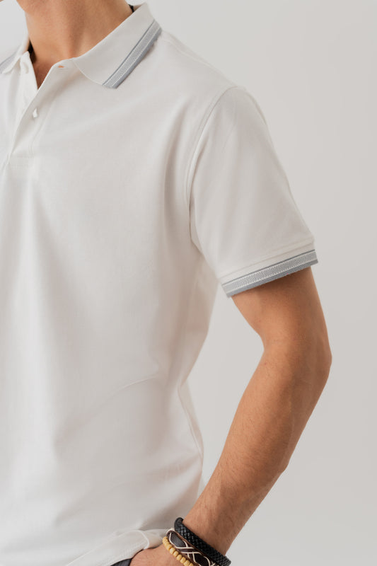 White Polo with Contrast Collar Detail - Hustle N Holla