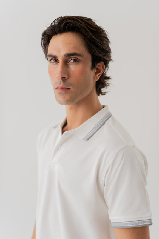 White Polo with Contrast Collar Detail - Hustle N Holla