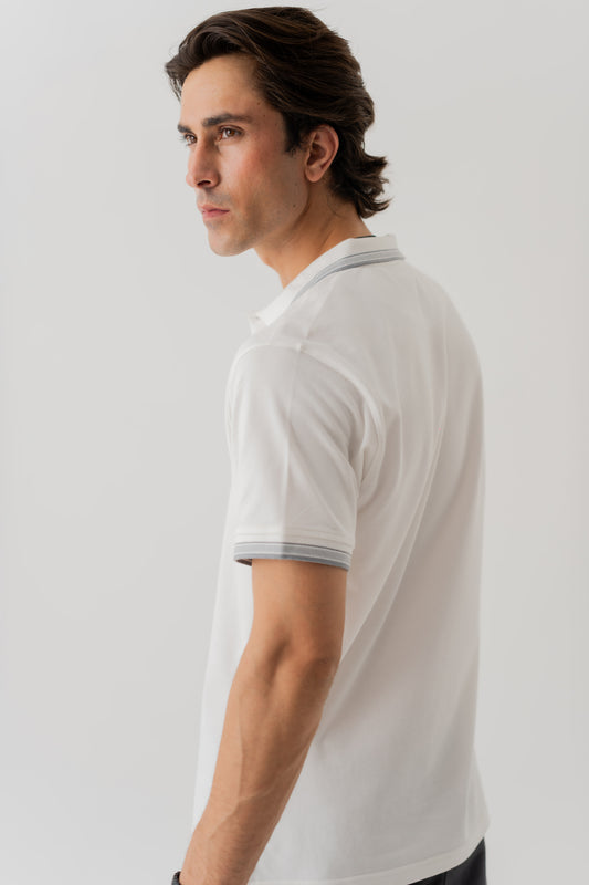 White Polo with Contrast Collar Detail - Hustle N Holla