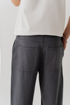 Dark Grey Loose Fit Cropped Twill Trousers - Hustle N Holla