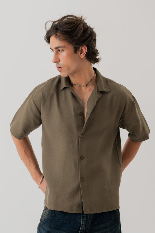 Olive Cotton Linen Relaxed Fit Shirt - Hustle N Holla