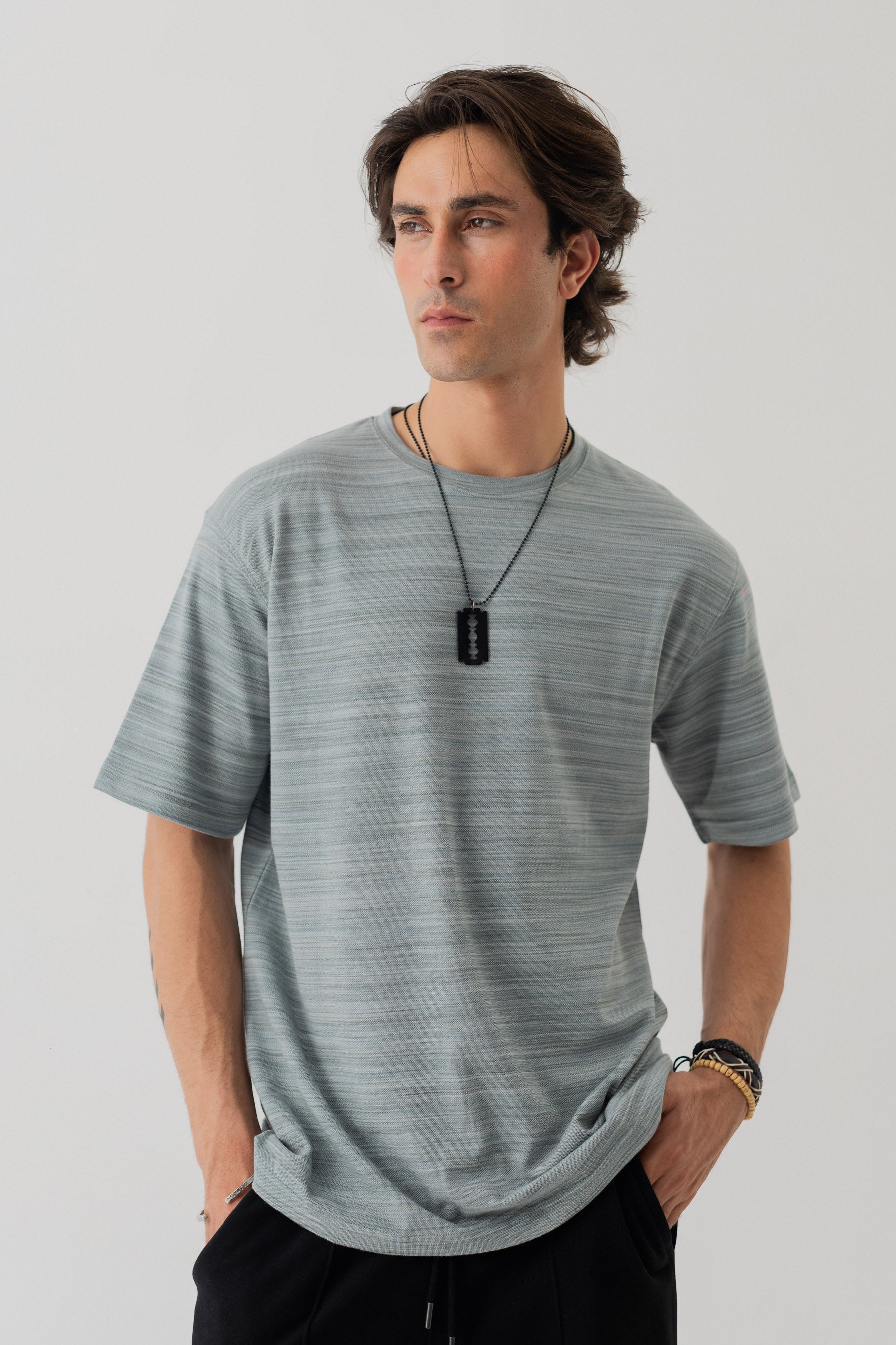 Dirty Turqoise Regular Fit Jacquard T-Shirt - Hustle N Holla