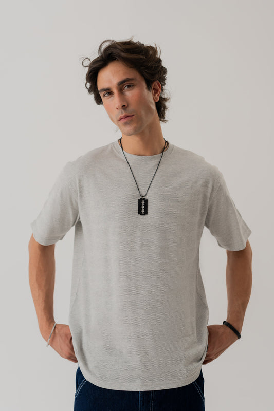 LIGHT GREY REGULAR FIT TEXTURED T-SHIRT - Hustle N Holla