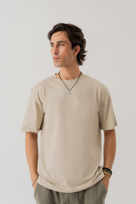 SAND REGULAR FIT EMBOIDERED T-SHIRT - Hustle N Holla