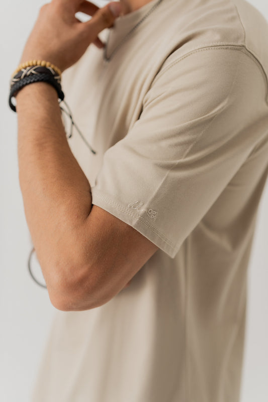 SAND REGULAR FIT EMBOIDERED T-SHIRT - Hustle N Holla