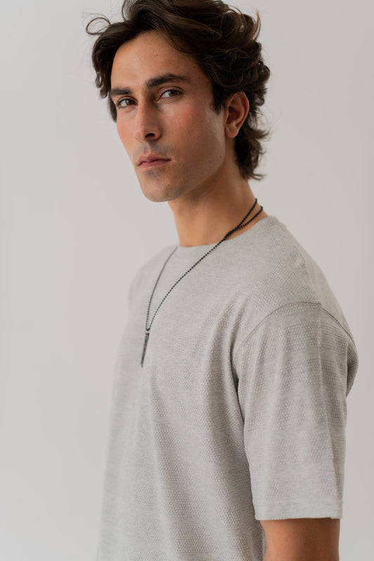 LIGHT GREY REGULAR FIT TEXTURED T-SHIRT - Hustle N Holla