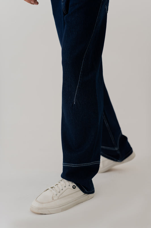 INDIGO WASH CUT & SEW BAGGY FIT JEANS - Hustle N Holla