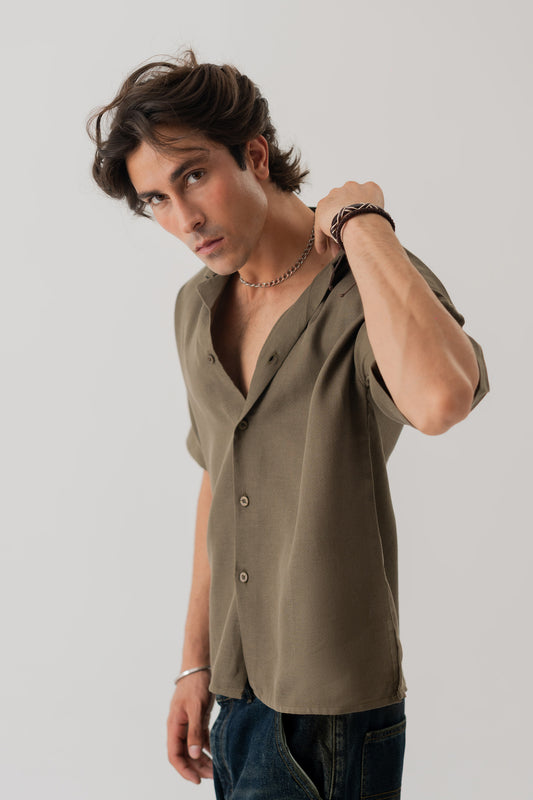 Olive Cotton Linen Relaxed Fit Shirt - Hustle N Holla