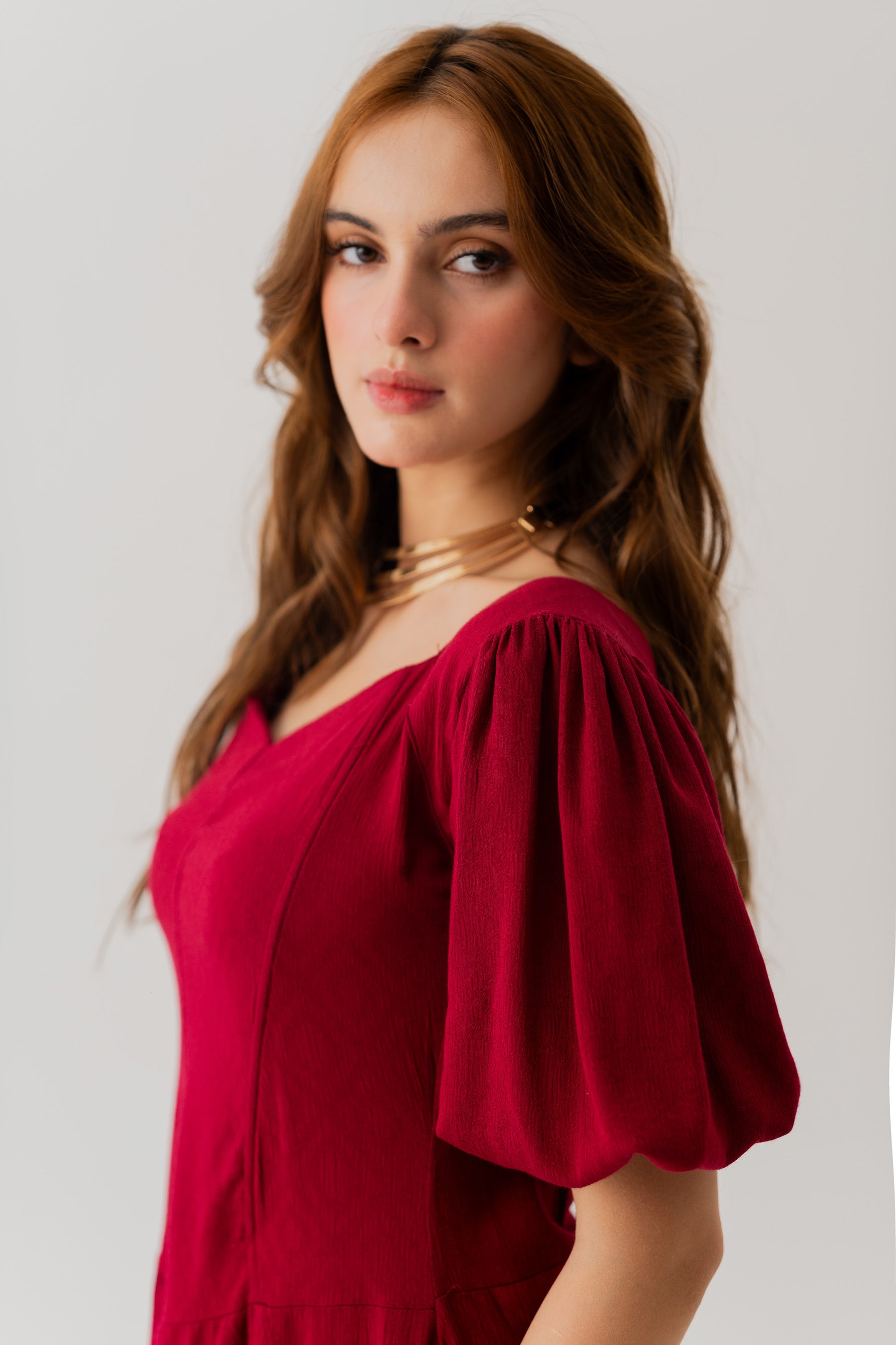 Maroon Linen Panelled Midi Dress - Hustle N Holla