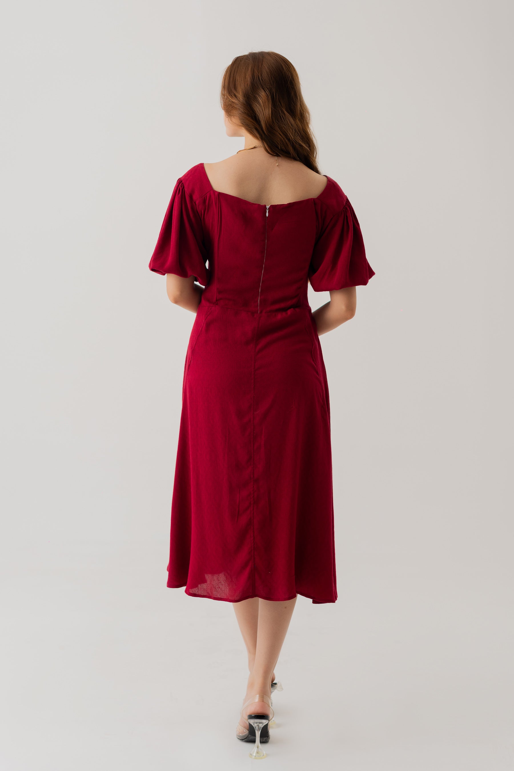 Maroon Linen Panelled Midi Dress - Hustle N Holla