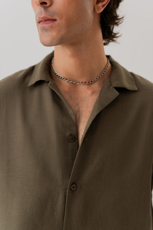 Olive Cotton Linen Relaxed Fit Shirt - Hustle N Holla