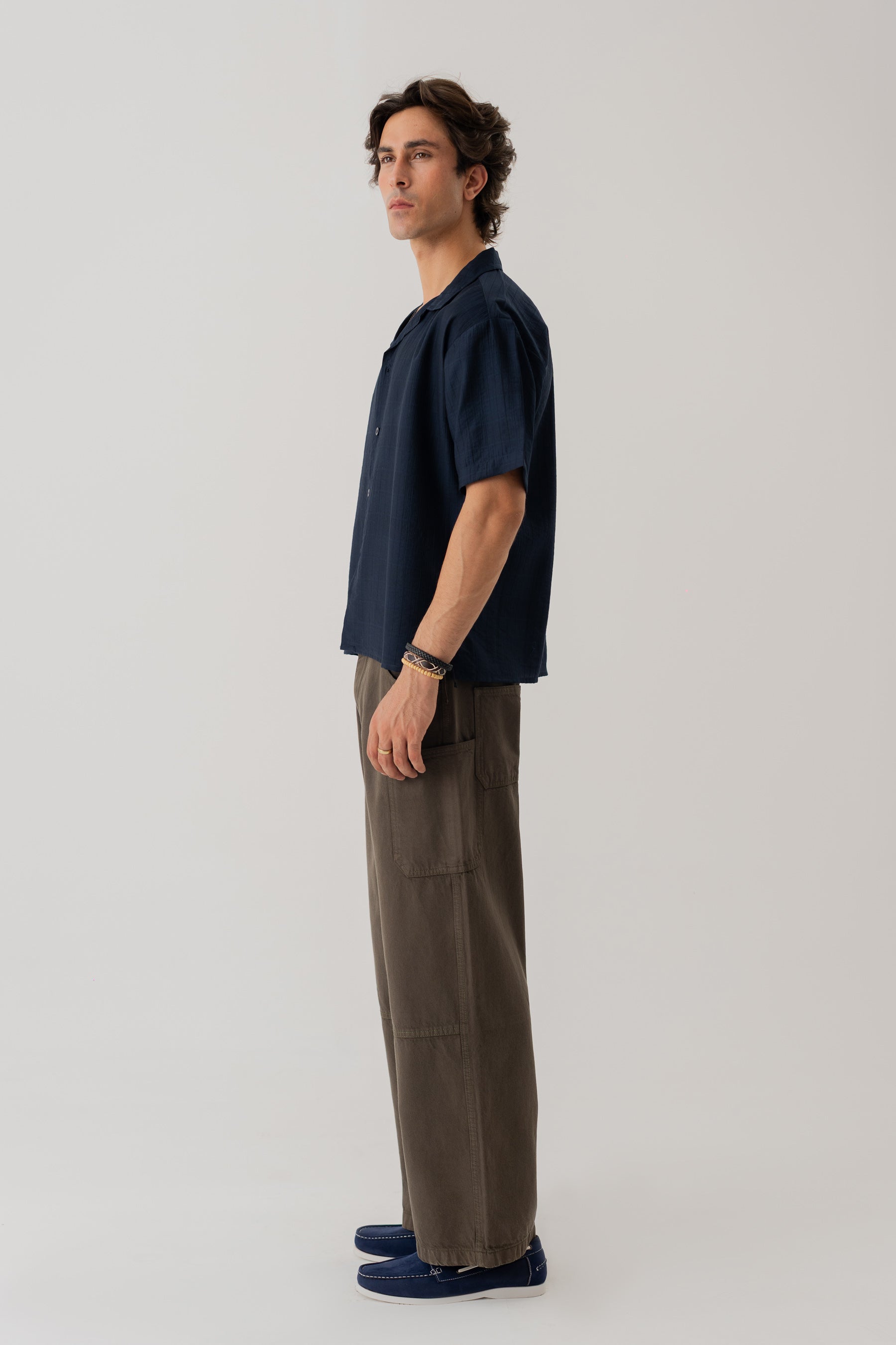 Navy Cotton Linen Relaxed Fit Shirt - Hustle N Holla
