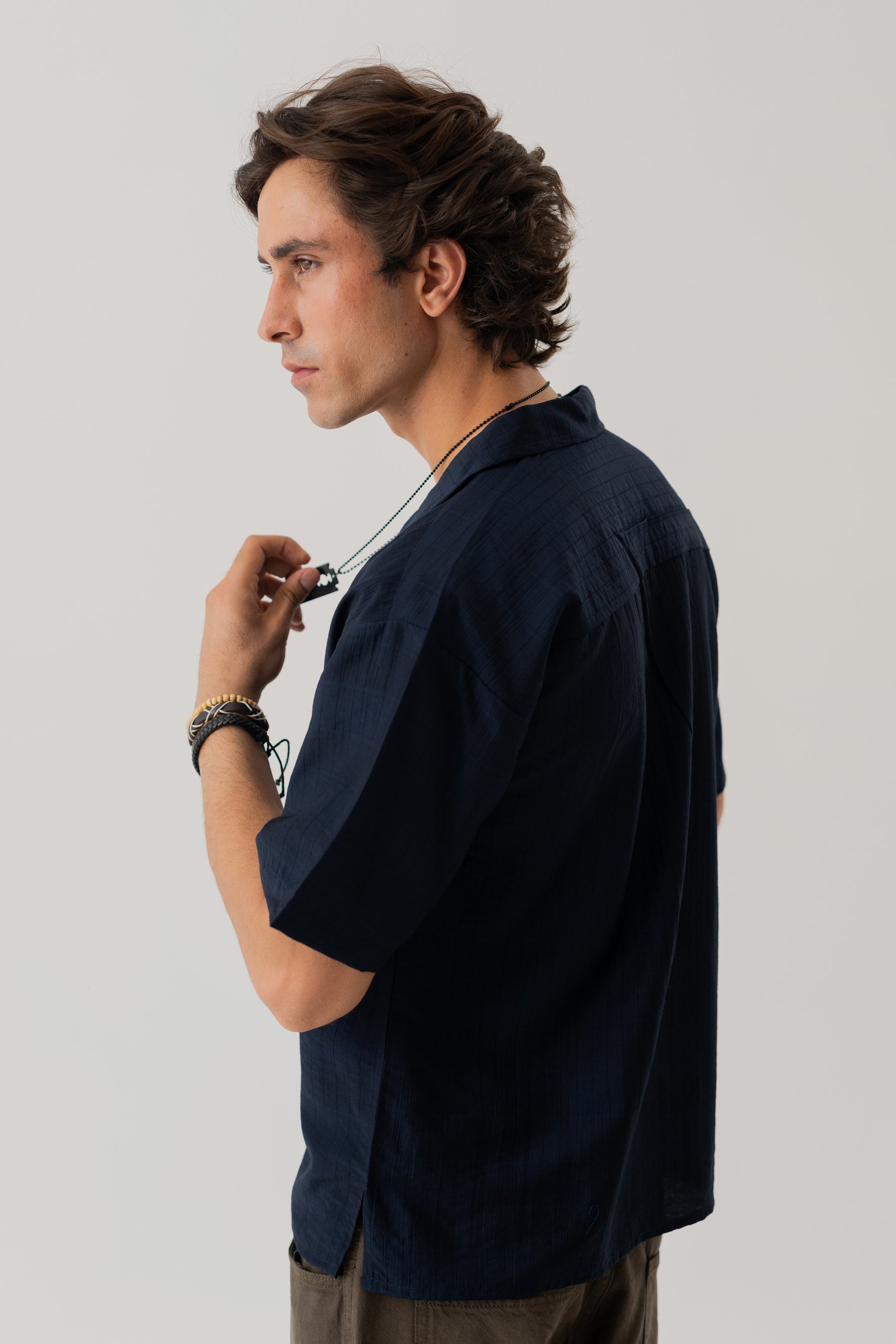 Navy Cotton Linen Relaxed Fit Shirt - Hustle N Holla