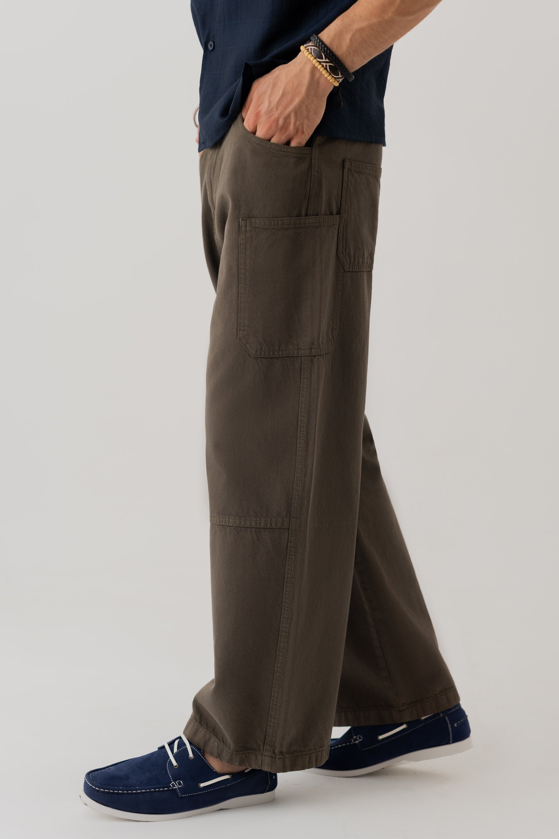 Olive Straight Fit Twill Trousers - Hustle N Holla