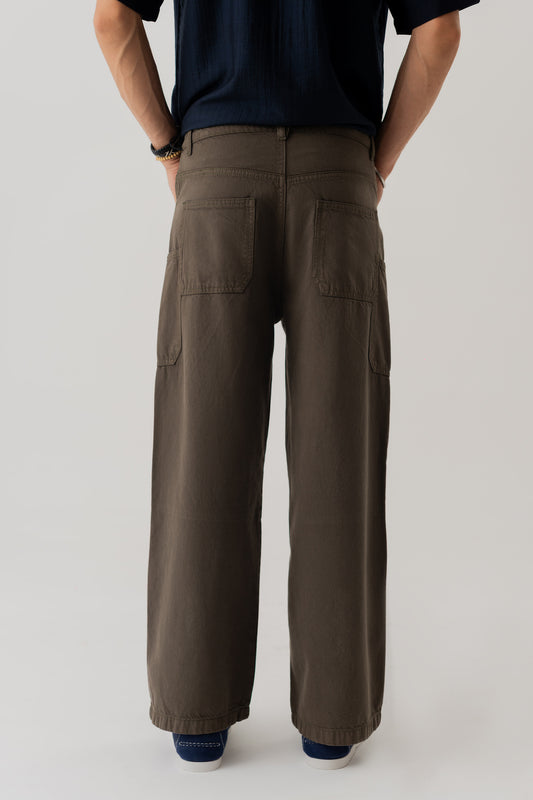 Olive Straight Fit Twill Pants - Hustle N Holla